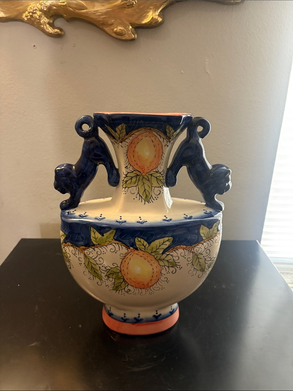 Amalfi Hand Painted Vase Lemon Coast Italy Lion Handles